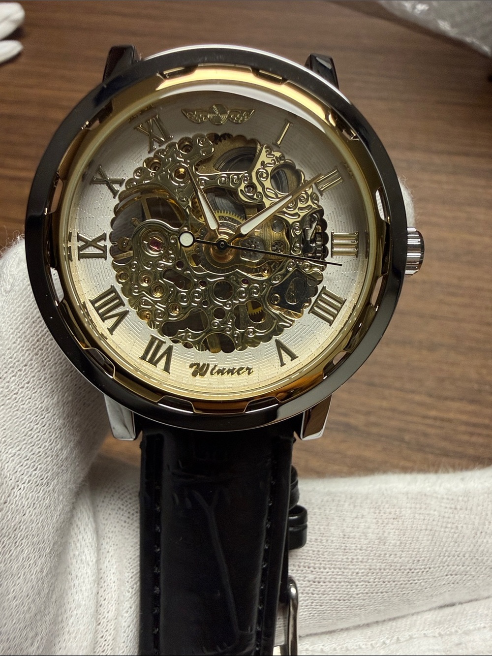 Men’s Gold-Tone Skeleton Mechanical Watch